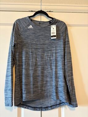 adidas Heathered Blue-Gray Long Sleeve Performance Top